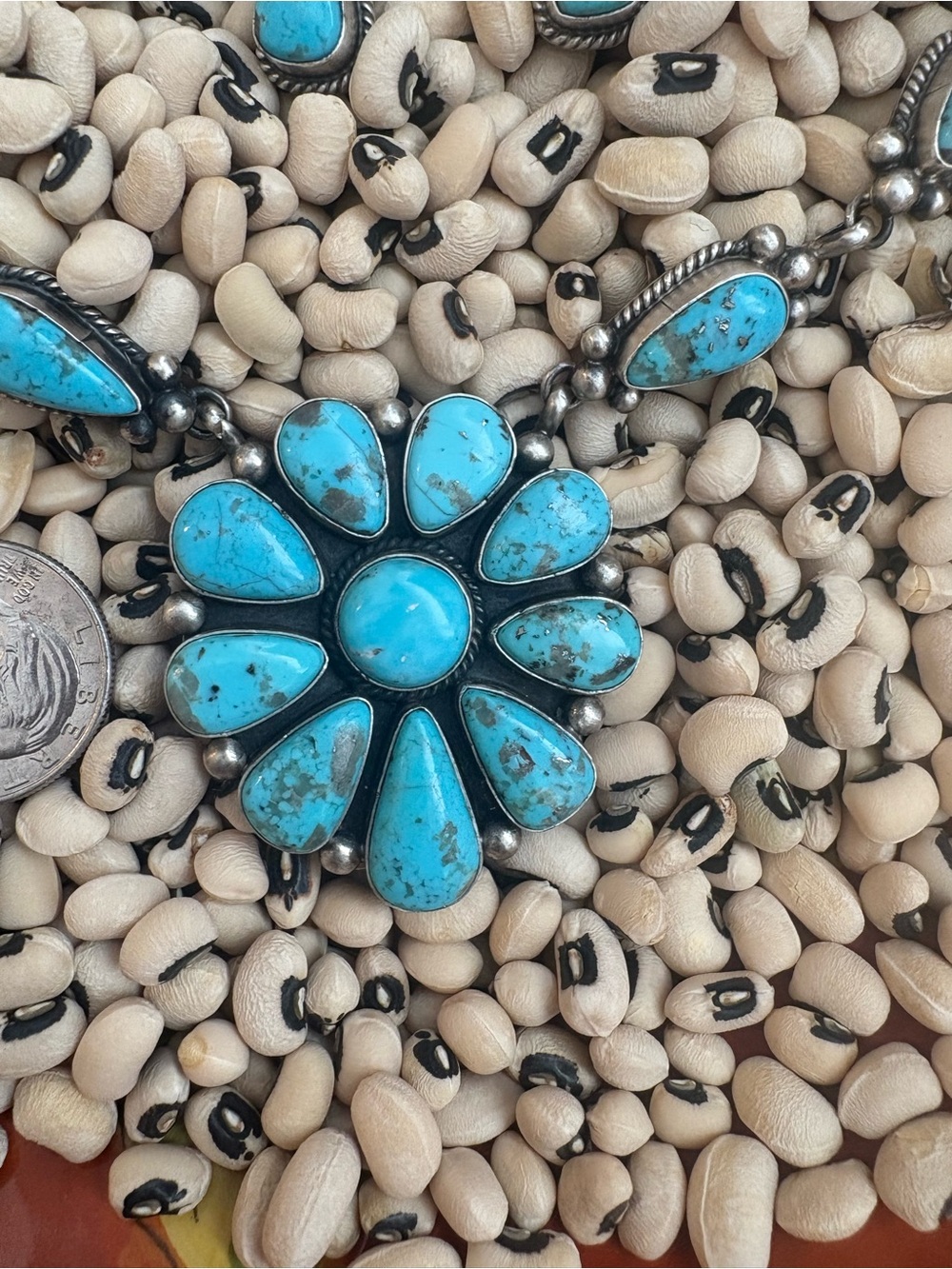 Turquoise Floral Cluster Necklace and Earrings Set - Bright Turquoise - Picture 4 of 7
